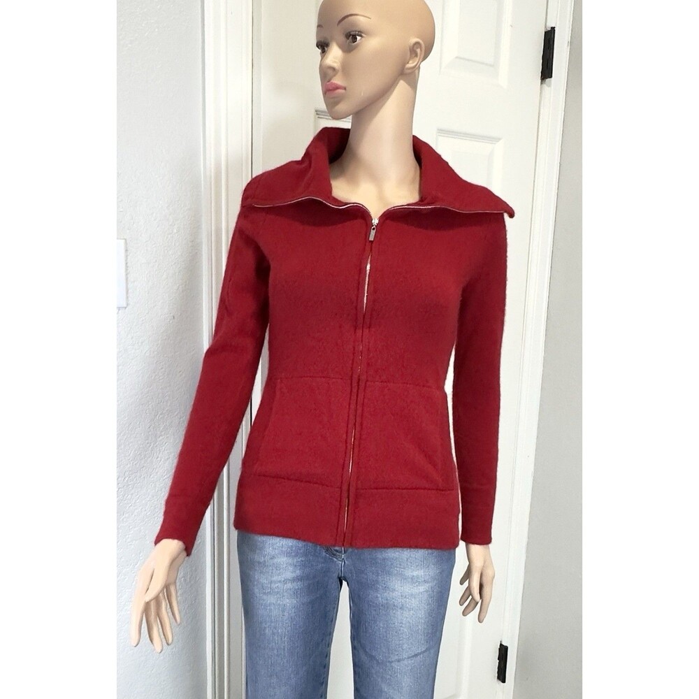 Banana Republic 100%Cashmere Women S Red Full Zip Sweater Jacket Wide Collar